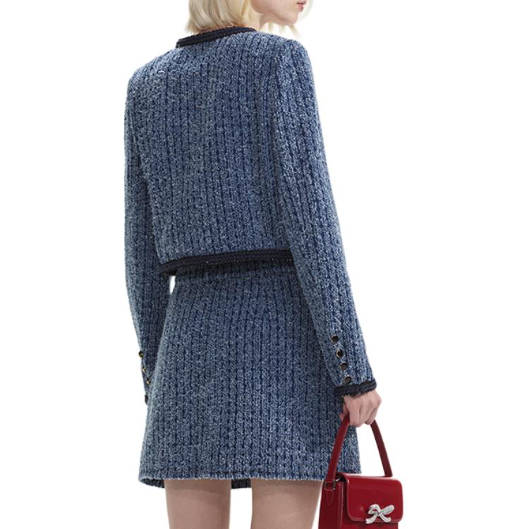 (Women) Self-Portrait  Denim Blue Textured Long Sleeve Jacket SWF353T00500 圖 4