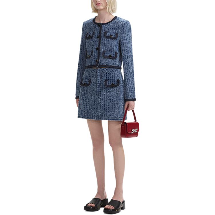 (Women) Self-Portrait  Denim Blue Textured Long Sleeve Jacket SWF353T00500 圖 5