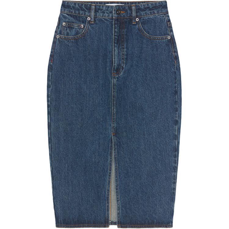 (Women) Self-Portrait  Denim Long Dress in Solid Blue with Zipper Design. SWF343Q00500