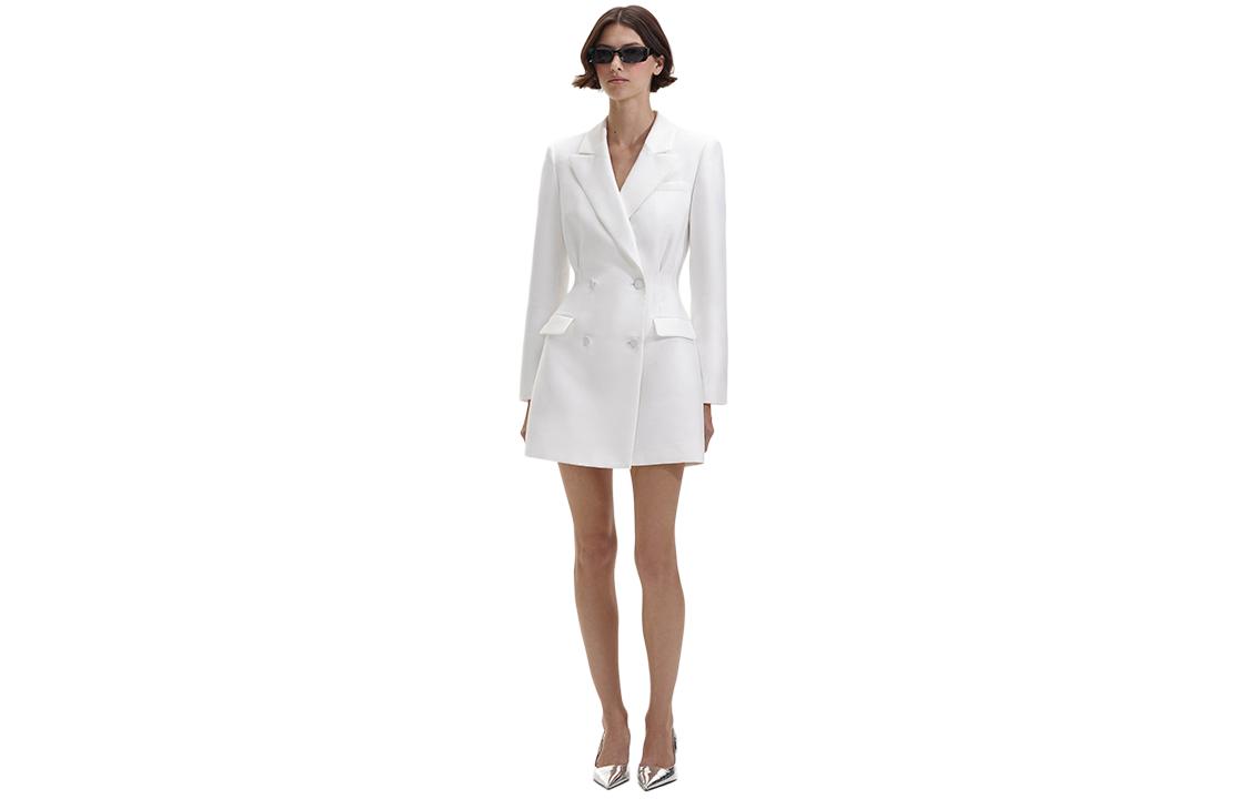 (Women) Self-Portrait  Double-Breasted Long Sleeve Dress in Pure White. SWF352Y21600