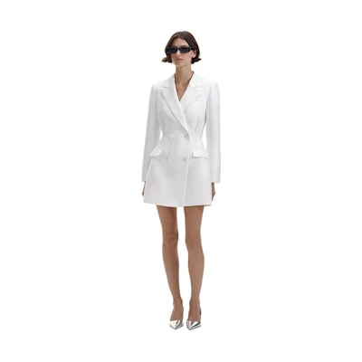 (Women) Self-Portrait Double-Breasted Long Sleeve Dress in Pure White. SWF352Y21600