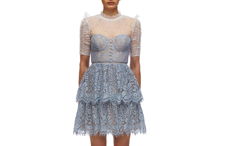 (Women) Self-Portrait  Dusty Blue Polka Dot Lace Midi A-Line Dress SWF321Y04100 圖 2