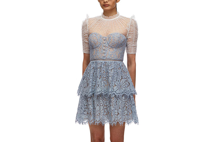 (Women) Self-Portrait  Dusty Blue Polka Dot Lace Midi A-Line Dress SWF321Y04100 圖 3