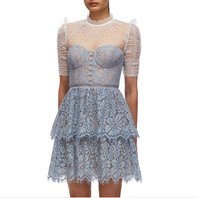 (Women) Self-Portrait  Dusty Blue Polka Dot Lace Midi A-Line Dress SWF321Y04100 圖 5