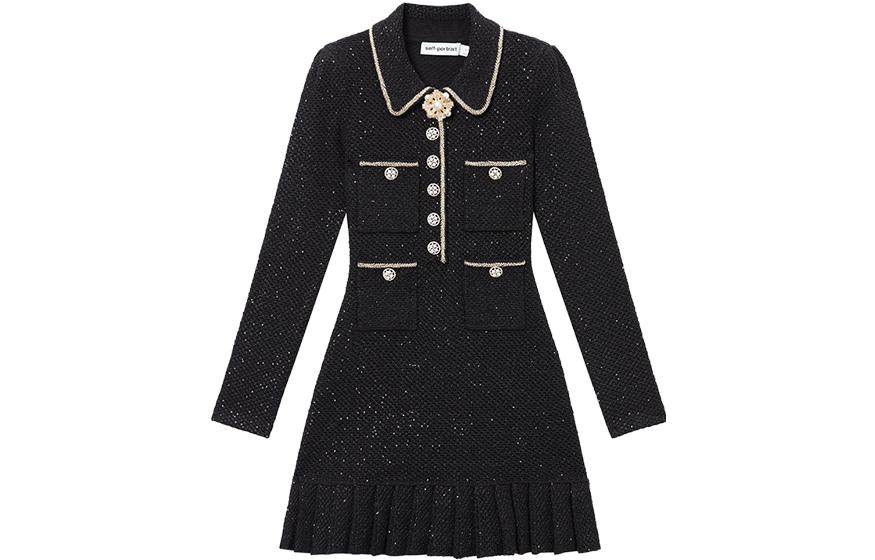 (Women) Self-Portrait  Elegant Knit Button-Up Long Sleeve Dress in Classic Black. SWF344M04400 圖 2