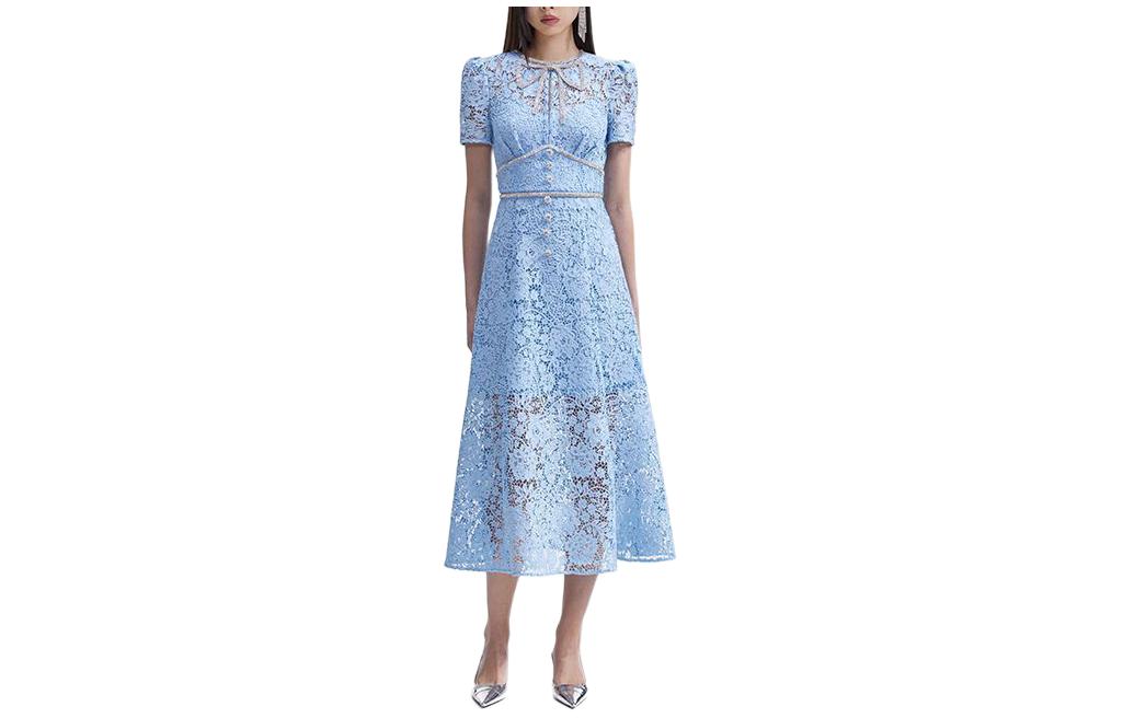 (Women) Self-Portrait  Elegant Lace Midi Dress Short Sleeve Party Gown SWF352Y28000