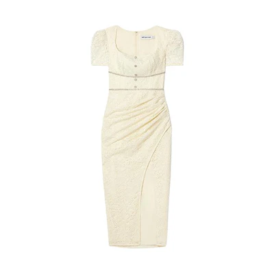 (Women) Self-Portrait Elegant Lace Midi Dress with Slit - Party & Evening Gown SWF352Y21400