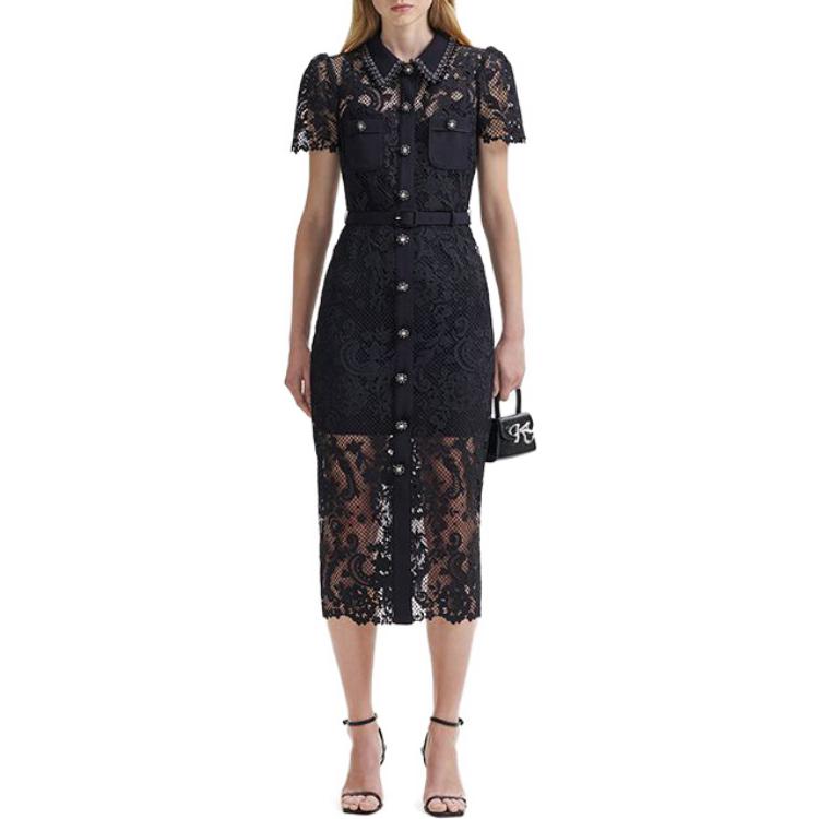 (Women) Self-Portrait  Elegant Lace Short Sleeve Dress - Classic Black SWF344Y15800 圖 3