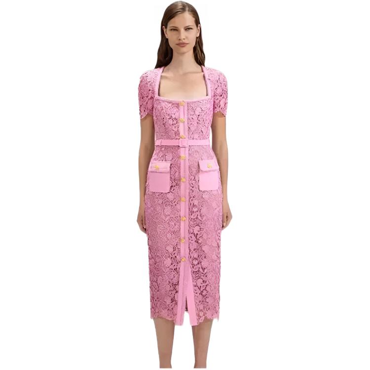 (Women) Self-Portrait  Elegant Lace Square-Neck Evening Midi Dress Party Gown SWF341Y02400