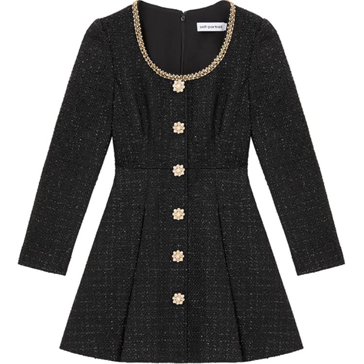 (Women) Self-Portrait  Elegant Long Sleeve Round Neck Dress in Classic Black SWF351Y01600 圖 2