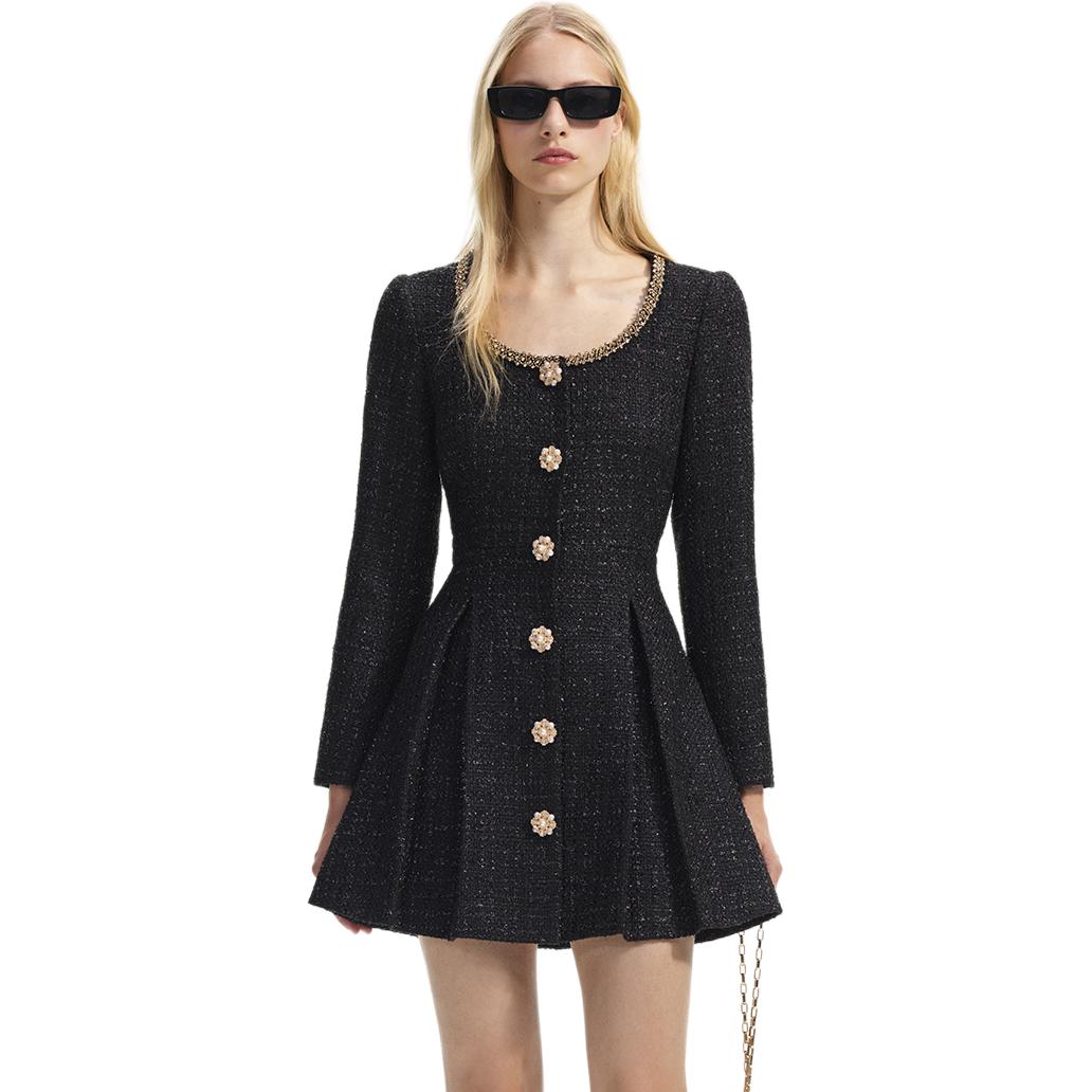 (Women) Self-Portrait  Elegant Long Sleeve Round Neck Dress in Classic Black SWF351Y01600 圖 4