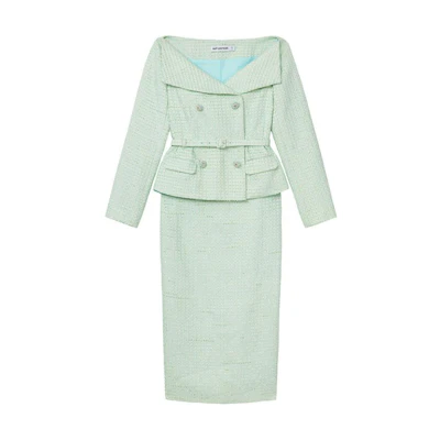 (Women) Self-Portrait Elegant Mint Green Long Sleeve Top & Midi Skirt Set SWF351Y01700