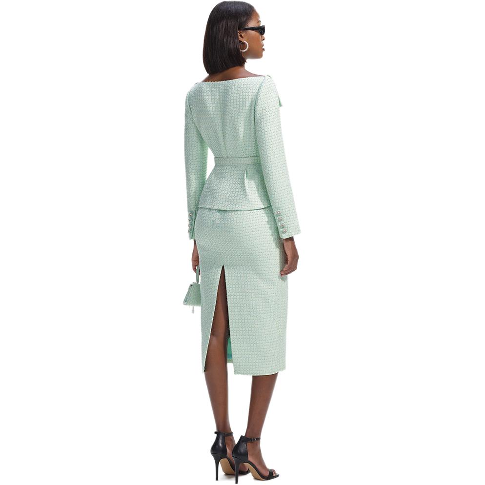 (Women) Self-Portrait  Elegant Mint Green Long Sleeve Top & Midi Skirt Set SWF351Y01700 圖 3