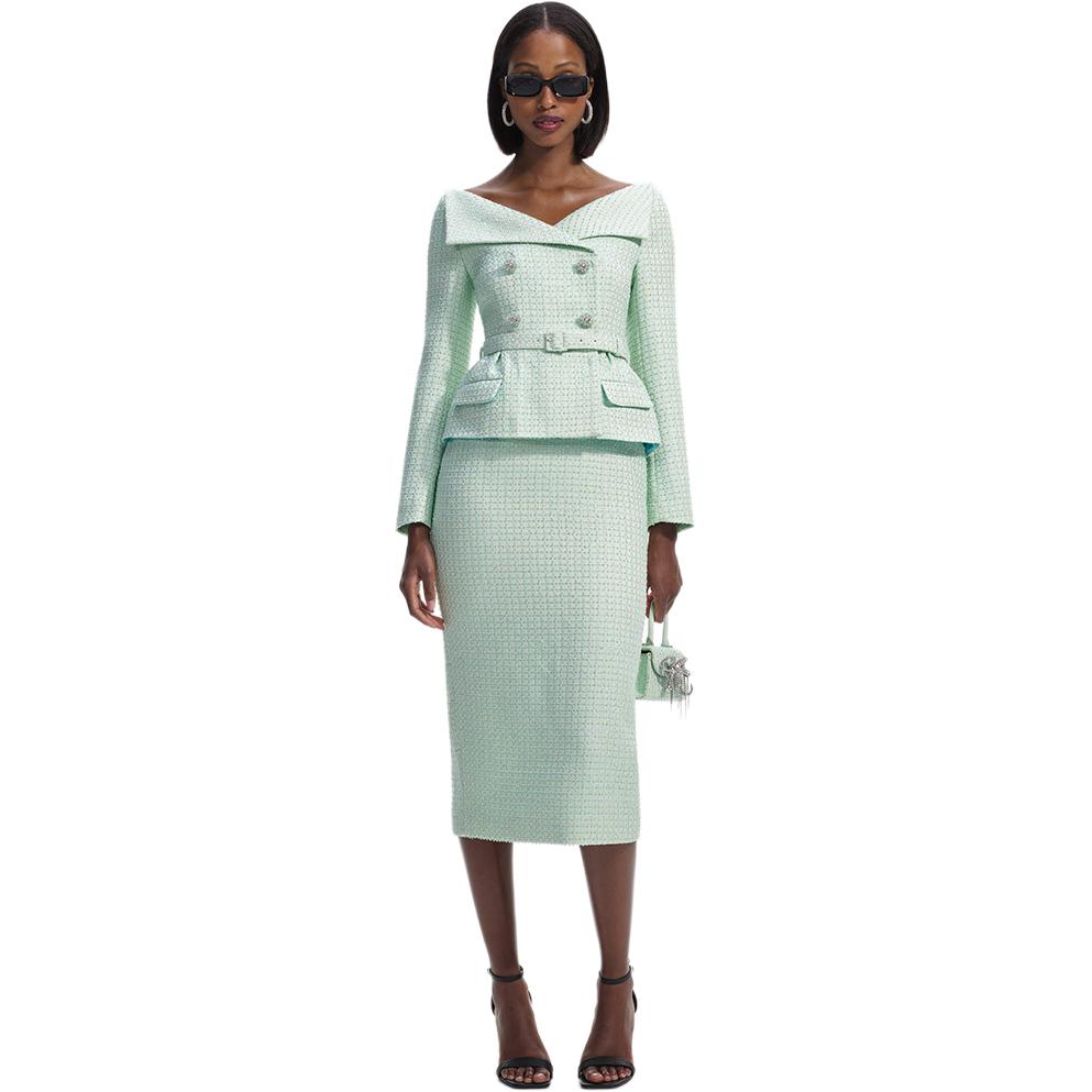 (Women) Self-Portrait  Elegant Mint Green Long Sleeve Top & Midi Skirt Set SWF351Y01700 圖 4