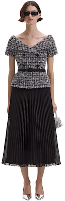 (W) Self-Portrait 优雅一字肩格纹褶皱中长连衣裙 SWF352Y24900 Buy (W) Self-Portrait 优雅一字肩格纹褶皱中长连衣裙 SWF352Y24900