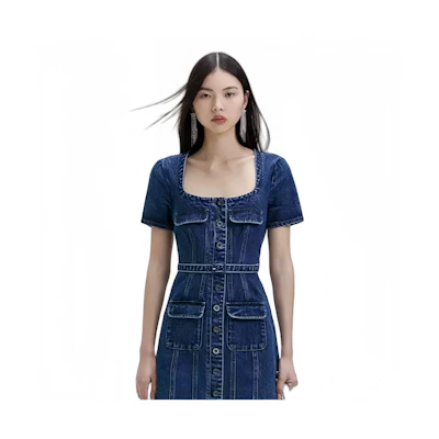 (Women) Self-Portrait Elegant Square-Neck A-Line Short Sleeve Party Dress. SWF351Y05700