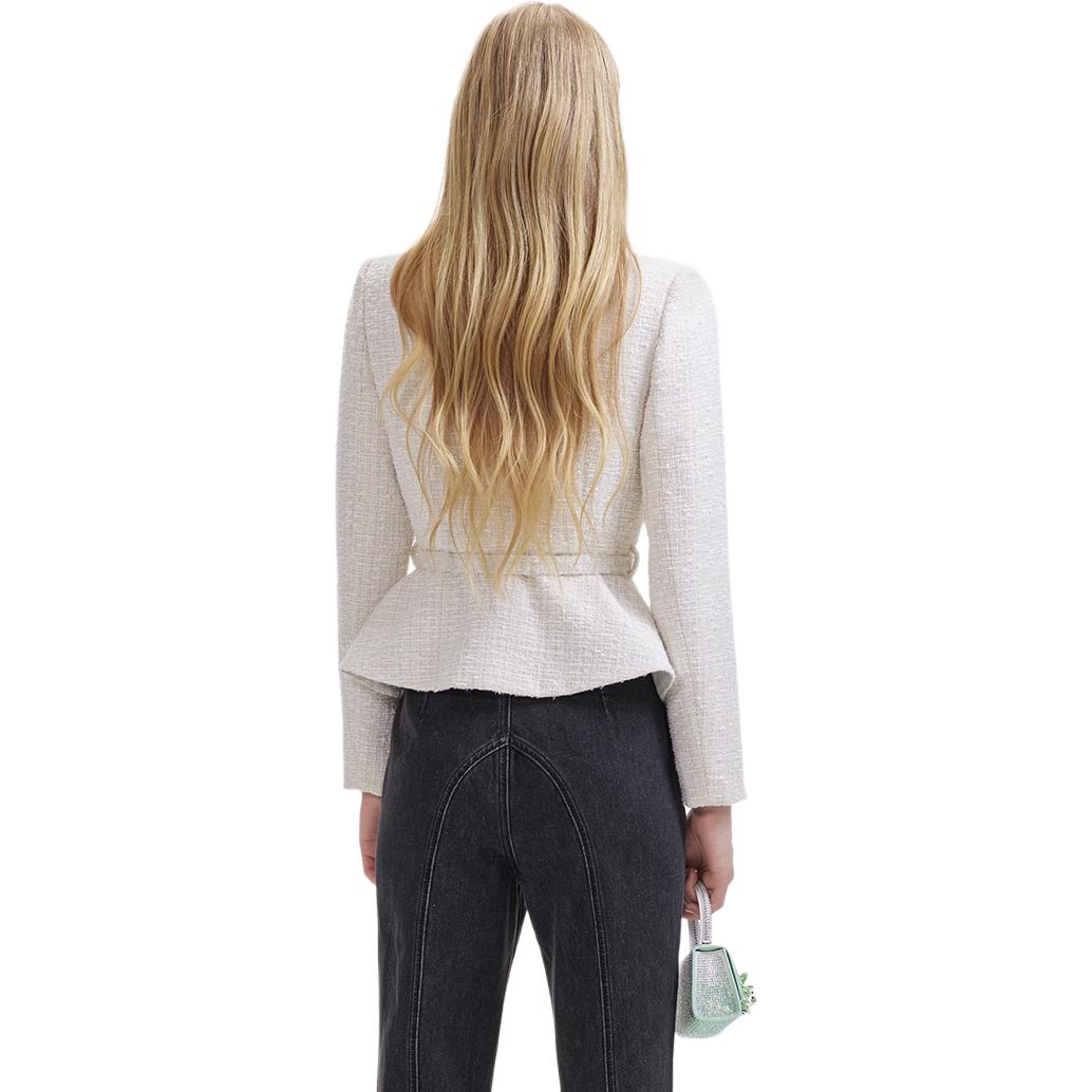 (Women) Self-Portrait  Elegant V-Neck Jacket Ivory White SWF344T01100 圖 4