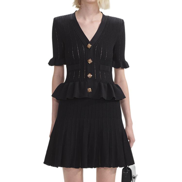 (Women) Self-Portrait  Elegant V-Neck Short-Sleeve Dress in Classic Black SWF353M02400 圖 2