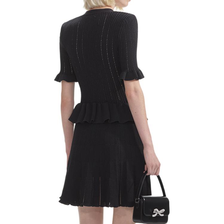 (Women) Self-Portrait  Elegant V-Neck Short-Sleeve Dress in Classic Black SWF353M02400 圖 3