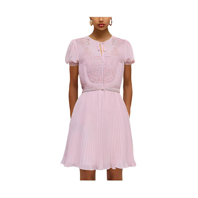 (Women) Self-Portrait Embroidered Tie Short-Sleeve Dress SWF332Y15600