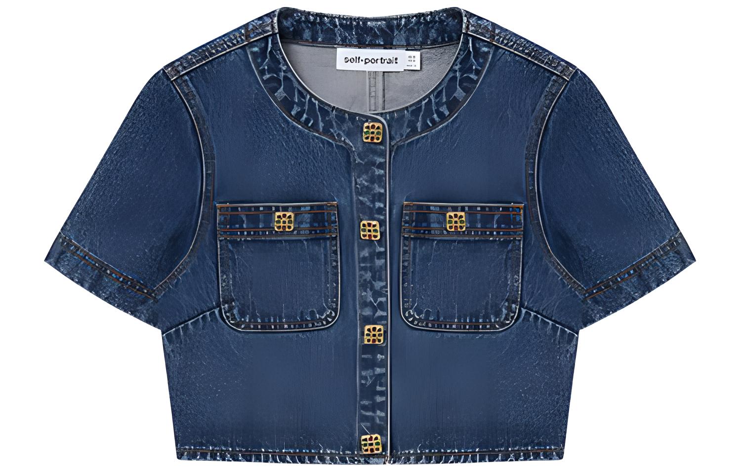 (Women) Self-Portrait  Fitted Cropped Denim Jacket in Blue Denim. SWF352C03900