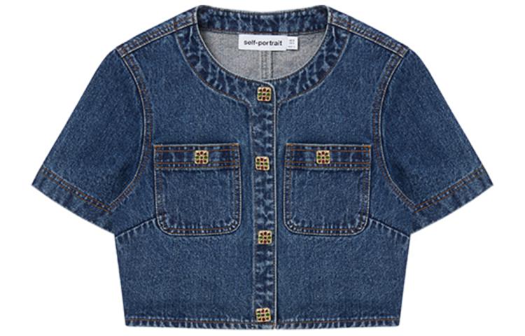 (Women) Self-Portrait  Fitted Cropped Denim Jacket in Blue Denim. SWF352C03900 圖 2