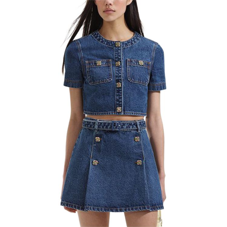 (Women) Self-Portrait  Fitted Cropped Denim Jacket in Blue Denim. SWF352C03900 圖 3