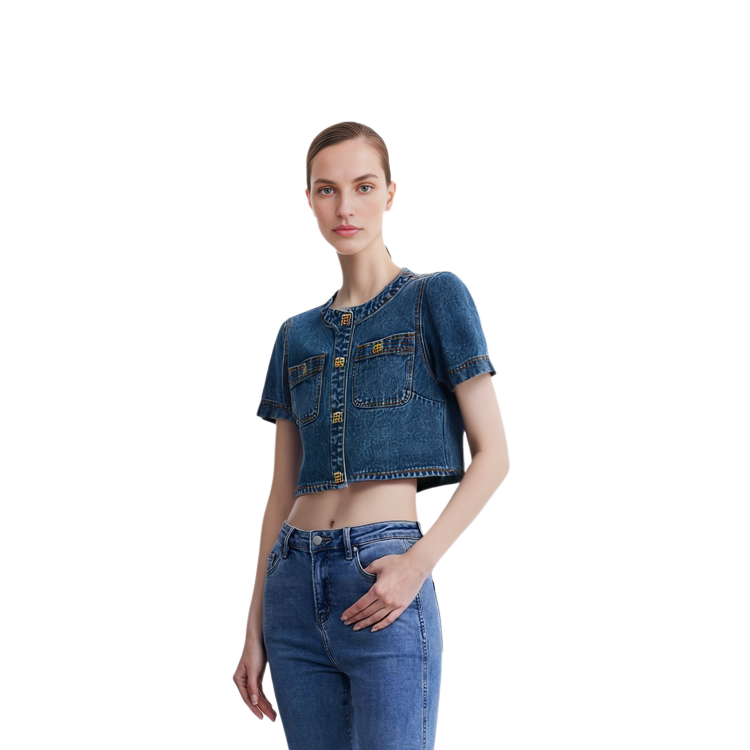 (Women) Self-Portrait  Fitted Cropped Denim Jacket in Blue Denim. SWF352C03900 圖 6