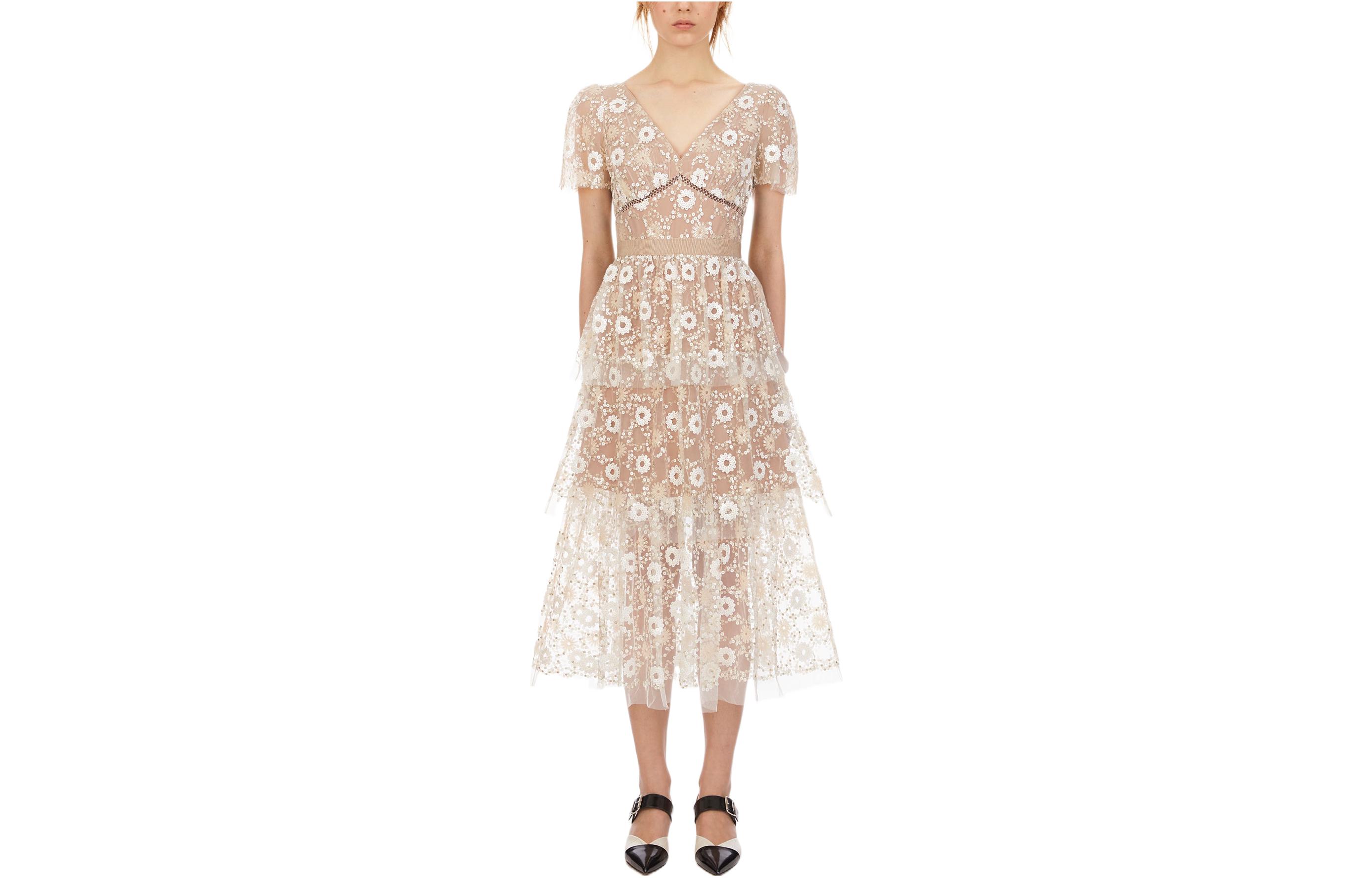 (Women) Self-Portrait  Floral High-Waisted A-Line Mini Dress - Beige. SWF322Y12800 圖 2