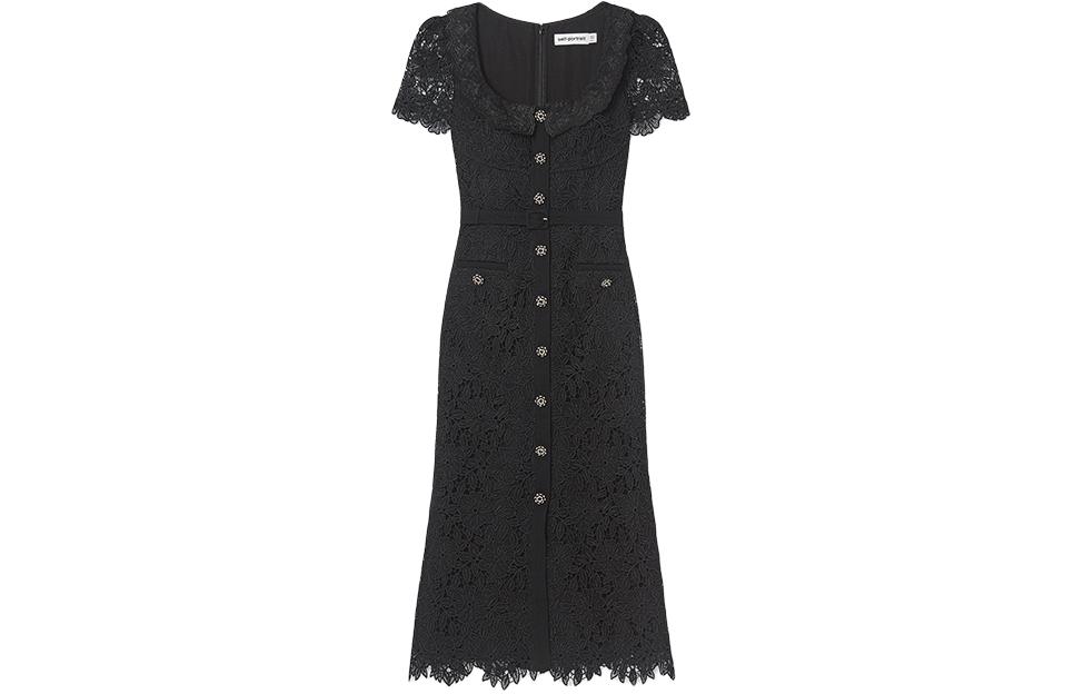 (Women) Self-Portrait  Floral Square-Neck Midi Dress Short-Sleeve Classic Black SWF352Y12900 圖 2