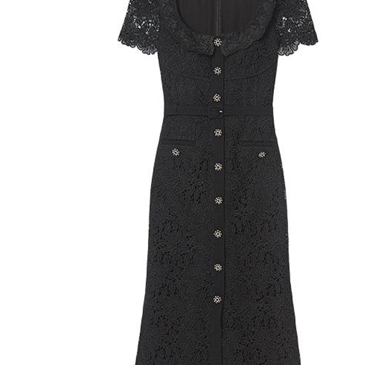 (Women) Self-Portrait  Floral Square-Neck Midi Dress Short-Sleeve Classic Black SWF352Y12900 圖 6