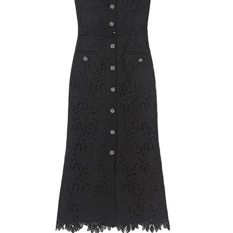 (Women) Self-Portrait  Floral Square-Neck Midi Dress Short-Sleeve Classic Black SWF352Y12900 圖 7