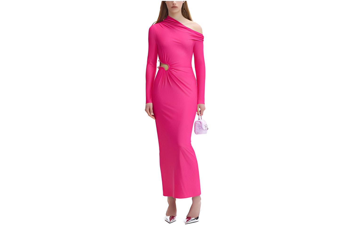 (Women) Self-Portrait  French One-Shoulder Cutout Long Sleeve Slim Dress SWF344Y17600109