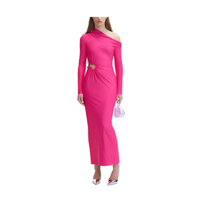 (Women) Self-Portrait French One-Shoulder Cutout Long Sleeve Slim Dress SWF344Y17600109