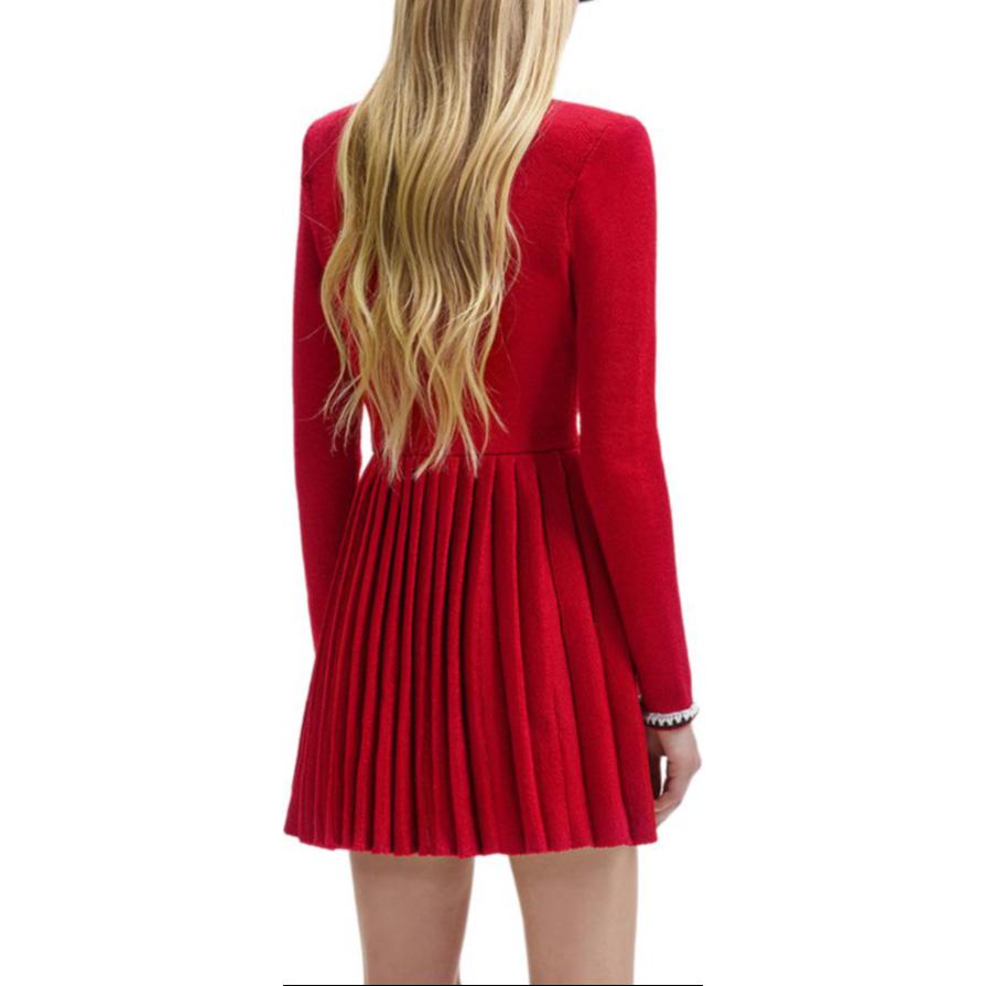 (Women) Self-Portrait  French Red Bow Collar Pleated A-Line Long Sleeve Dress SWF344M05000 圖 4