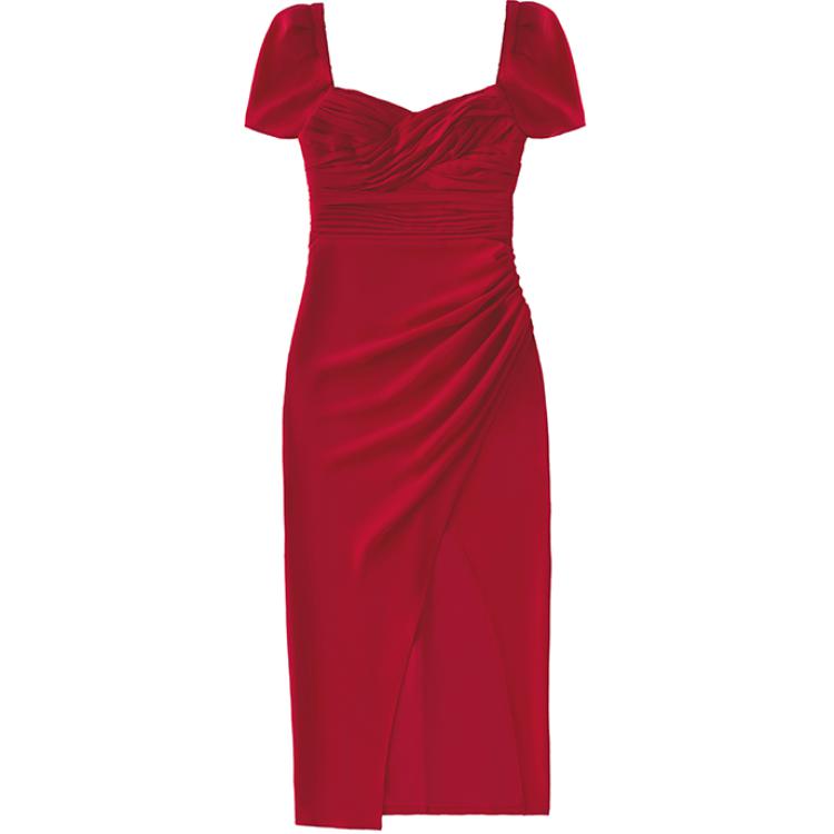 (Women) Self-Portrait  French Red Puff Sleeve Square Neck Midi Dress SWF336Y09000 圖 2