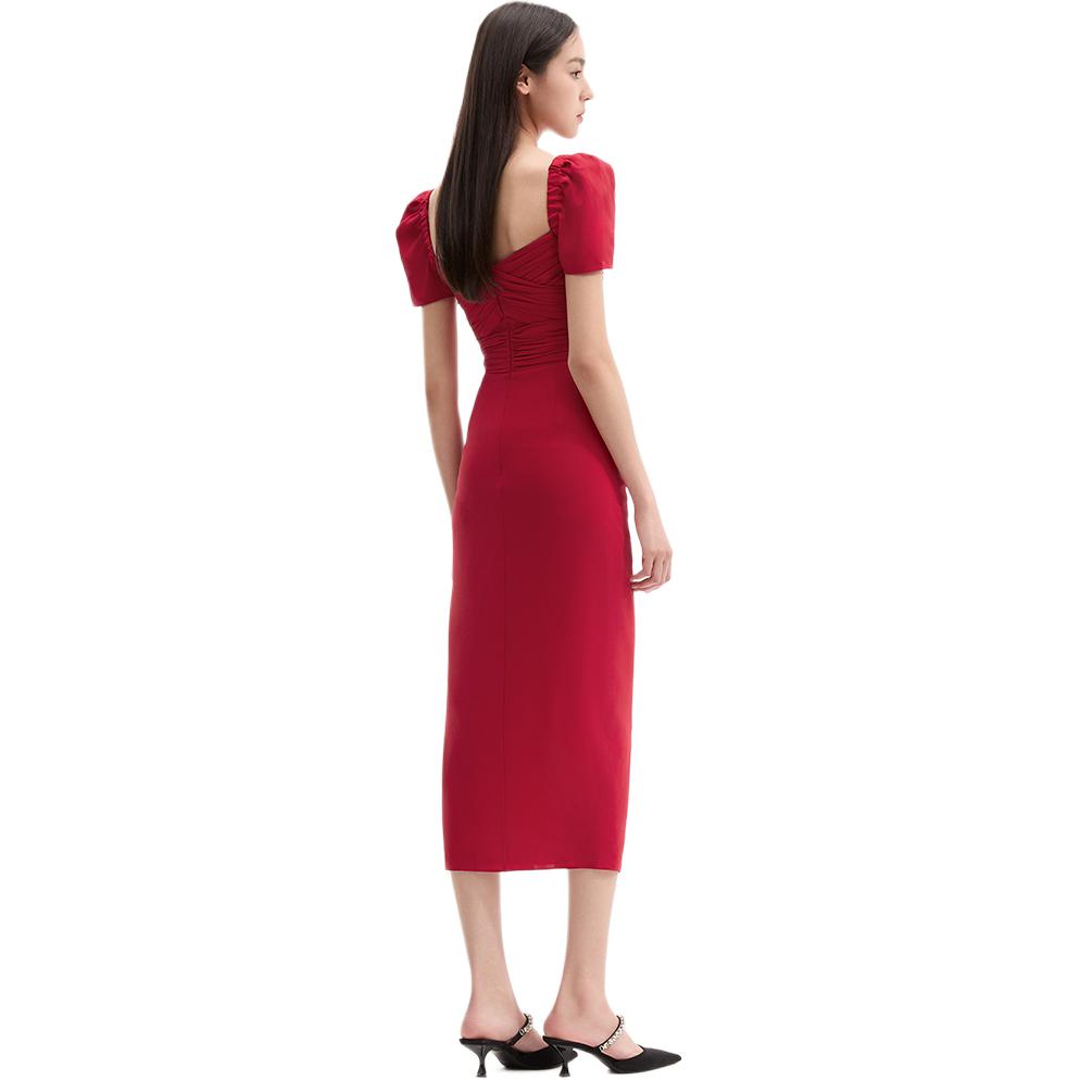 (Women) Self-Portrait  French Red Puff Sleeve Square Neck Midi Dress SWF336Y09000 圖 4