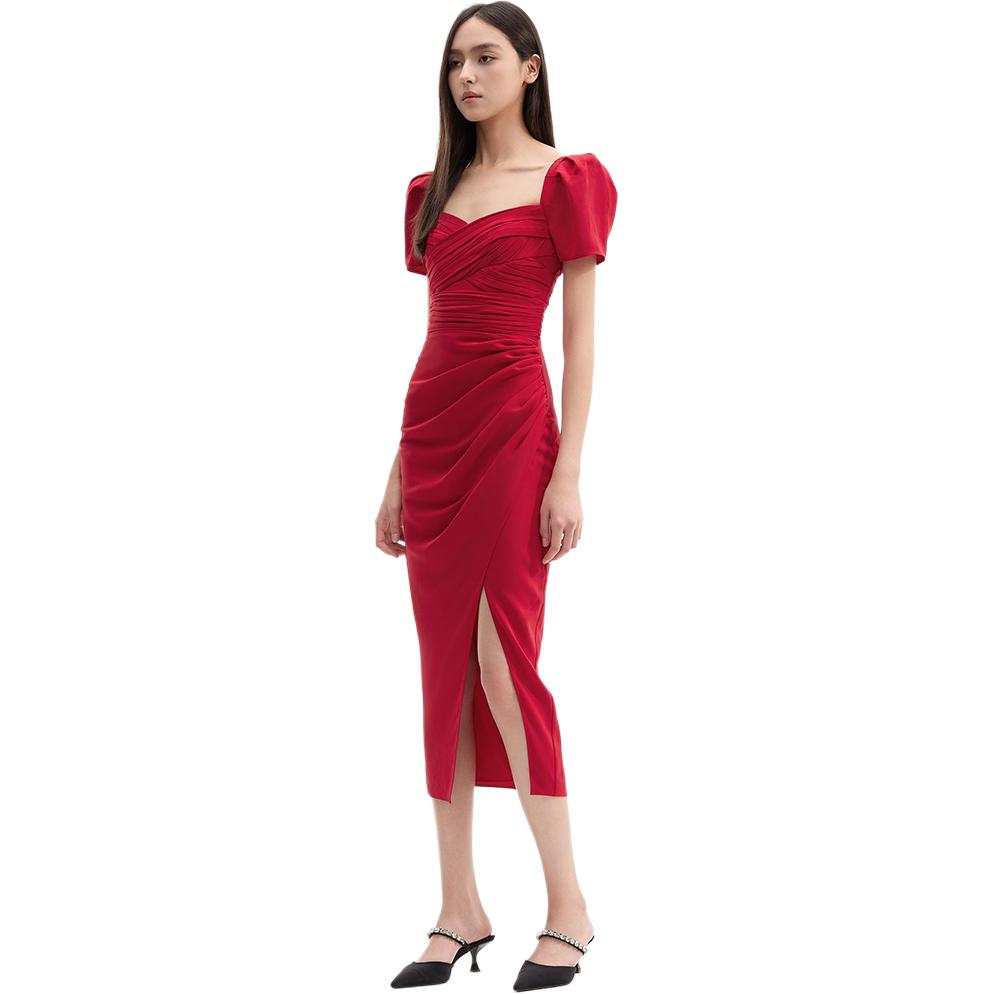 (Women) Self-Portrait  French Red Puff Sleeve Square Neck Midi Dress SWF336Y09000 圖 5
