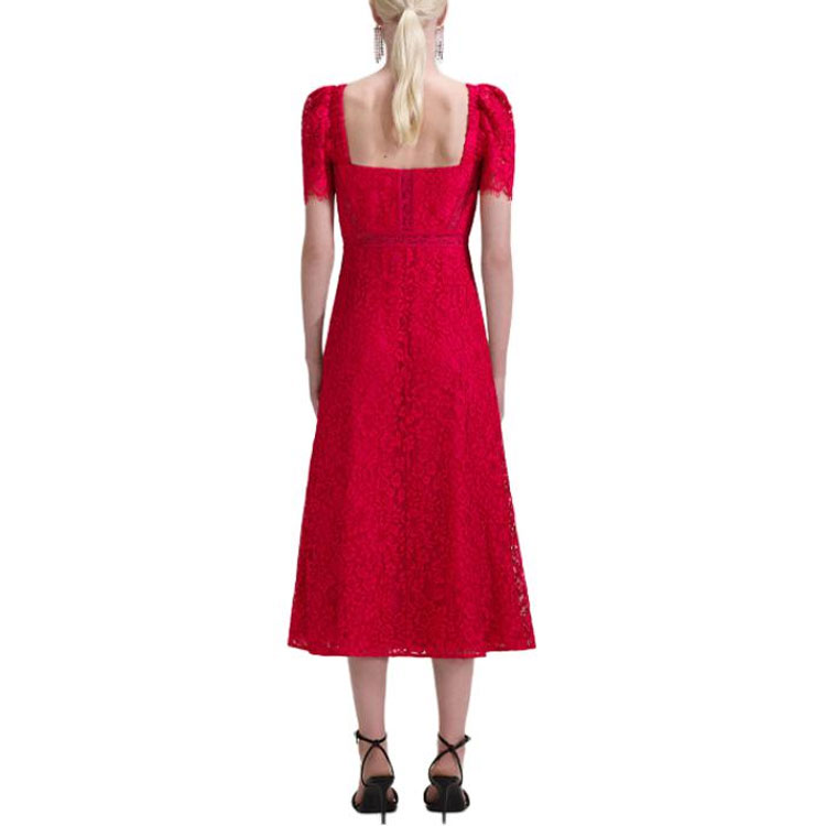 (Women) Self-Portrait  French Red Square Neck Cutout Waist Short Sleeve Dress SWF343Y02300 圖 5