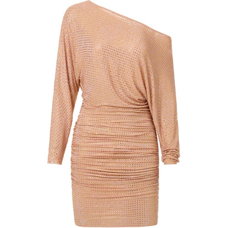 (Women) Self-Portrait  Gold Long Sleeve Midi Dress SWF343Y09300