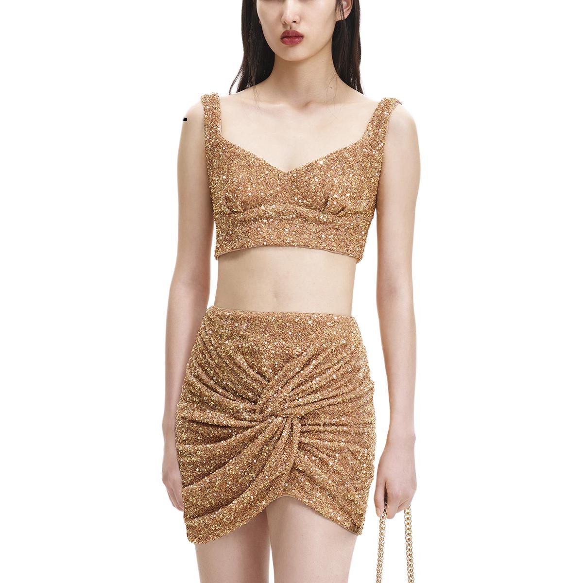 (Women) Self-Portrait  Gold Sequin Mesh Design Spaghetti Strap Dress SWF344B00900 圖 3
