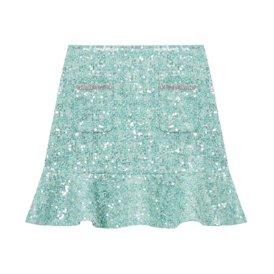 (Women) Self-Portrait Green Sequin A-Line Skirt SWF351Q00400