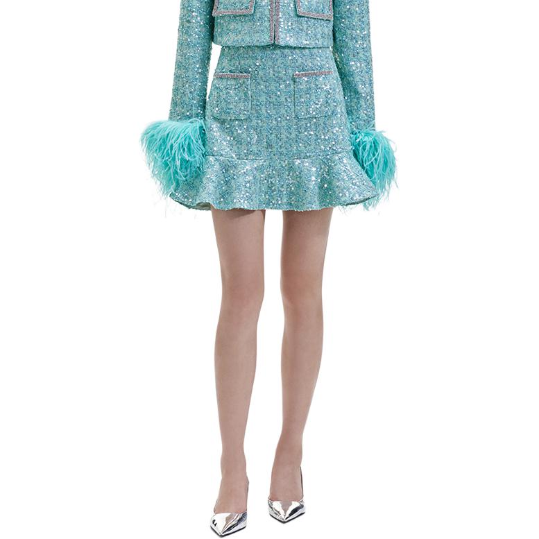 (Women) Self-Portrait  Green Sequin A-Line Skirt SWF351Q00400 圖 3
