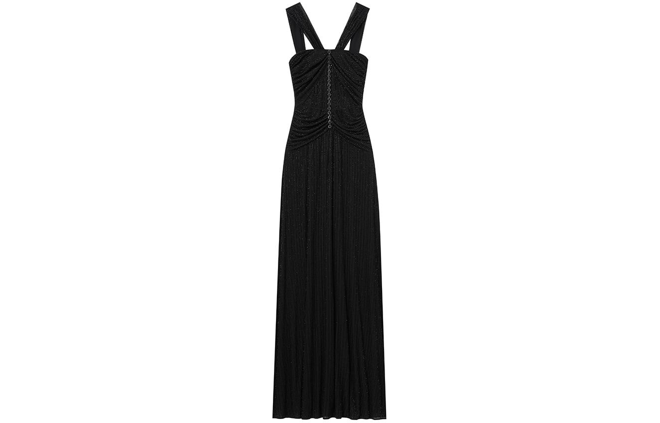(Women) Self-Portrait  Halter Neck Sleeveless Black Dress with Cinched Waist. SWF352Y26800