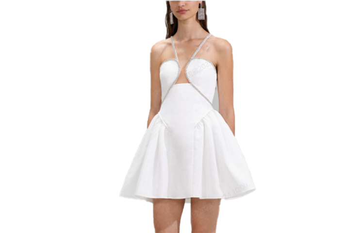 (Women) Self-Portrait  Halterneck Embellished Flare Sleeveless Dress in Pure White SWF341Y01600 圖 2