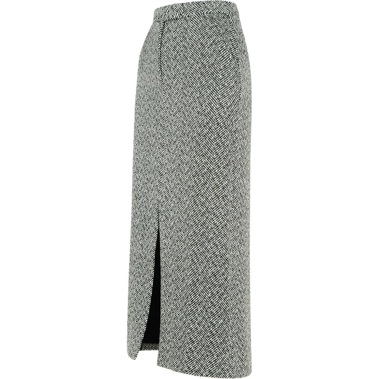 (Women) Self-Portrait  Herringbone Knit High-Waisted Slim Casual Skirt - Gray AW24059MSKABBLACK 圖 4