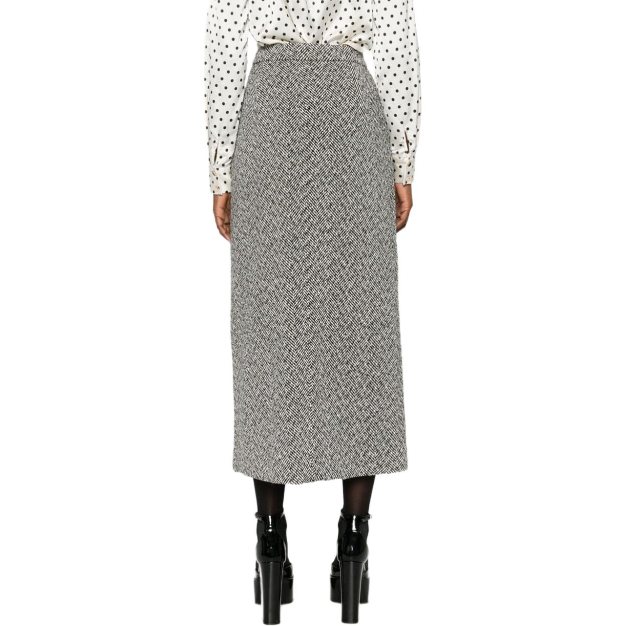 (Women) Self-Portrait  Herringbone Knit High-Waisted Slim Casual Skirt - Gray AW24059MSKABBLACK 圖 5