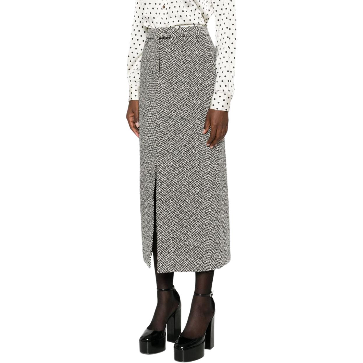 (Women) Self-Portrait  Herringbone Knit High-Waisted Slim Casual Skirt - Gray AW24059MSKABBLACK 圖 6