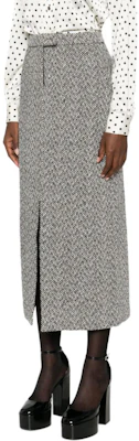 (Women) Self-Portrait Herringbone Knit High-Waisted Slim Casual Skirt - Gray AW24059MSKABBLACK Details for (Women) Self-Portrait Herringbone Knit High-Waisted Slim Casual Skirt - Gray AW24059MSKABBLACK