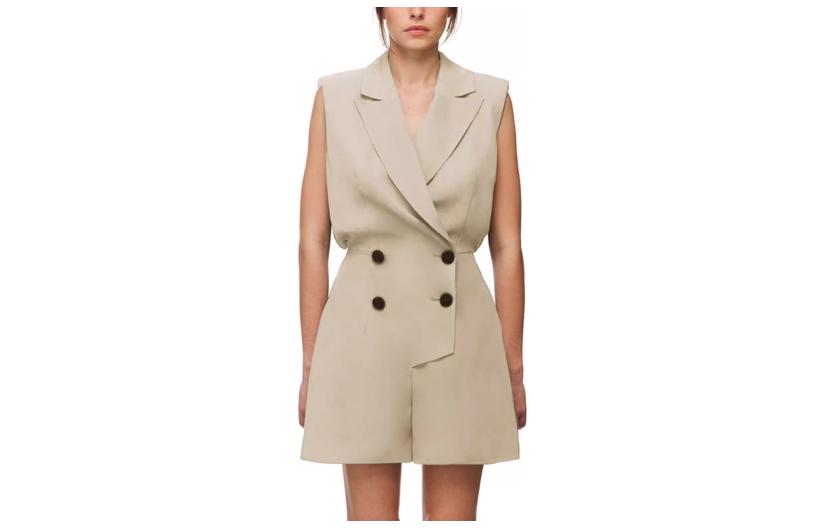 (Women) Self-Portrait  High-Waist Flared Short Jumpsuit - Vanilla Beige SWF322K05700